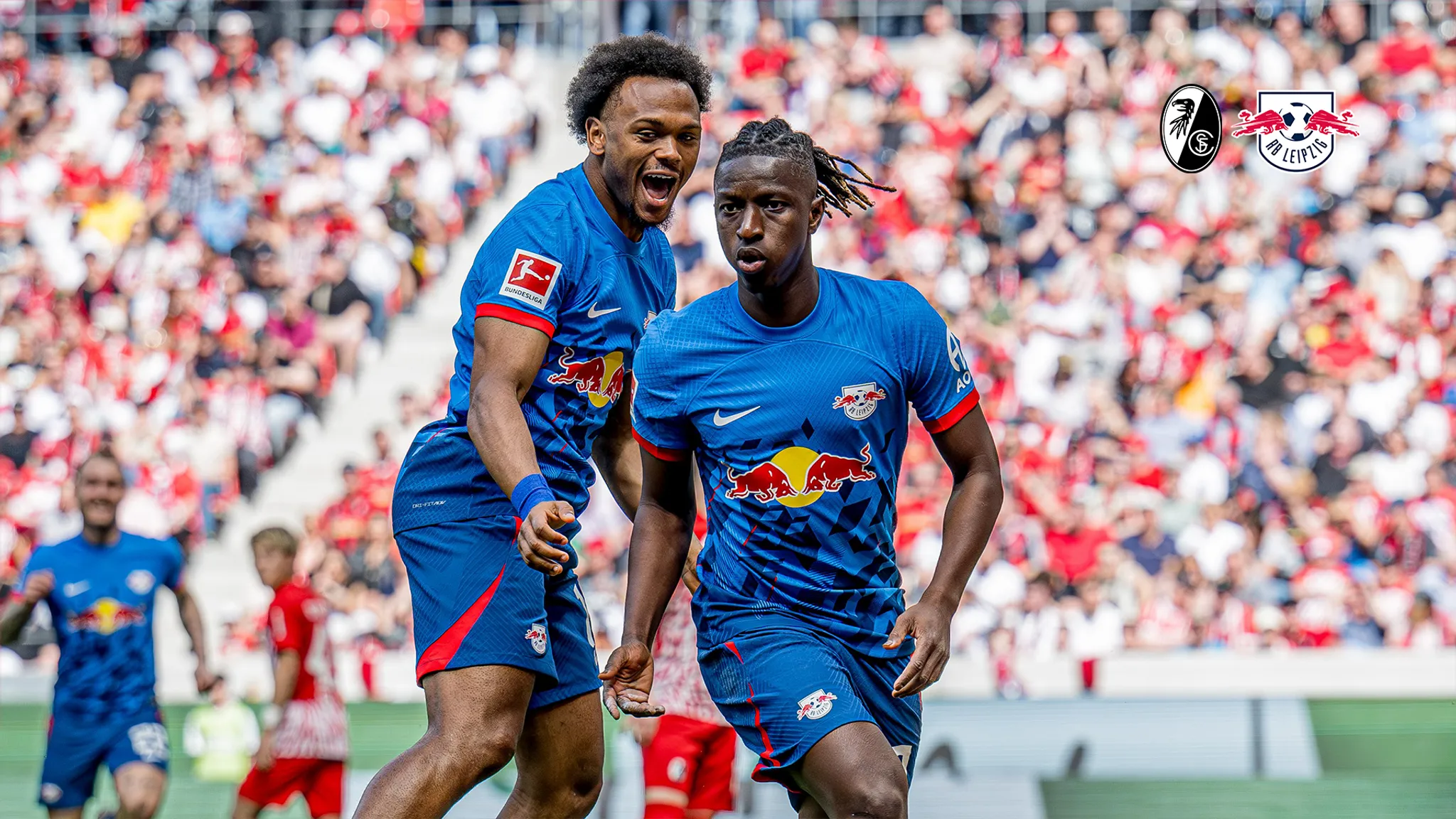 Lois Openda und Amadou Haidara beim Torjubel in Freiburg.