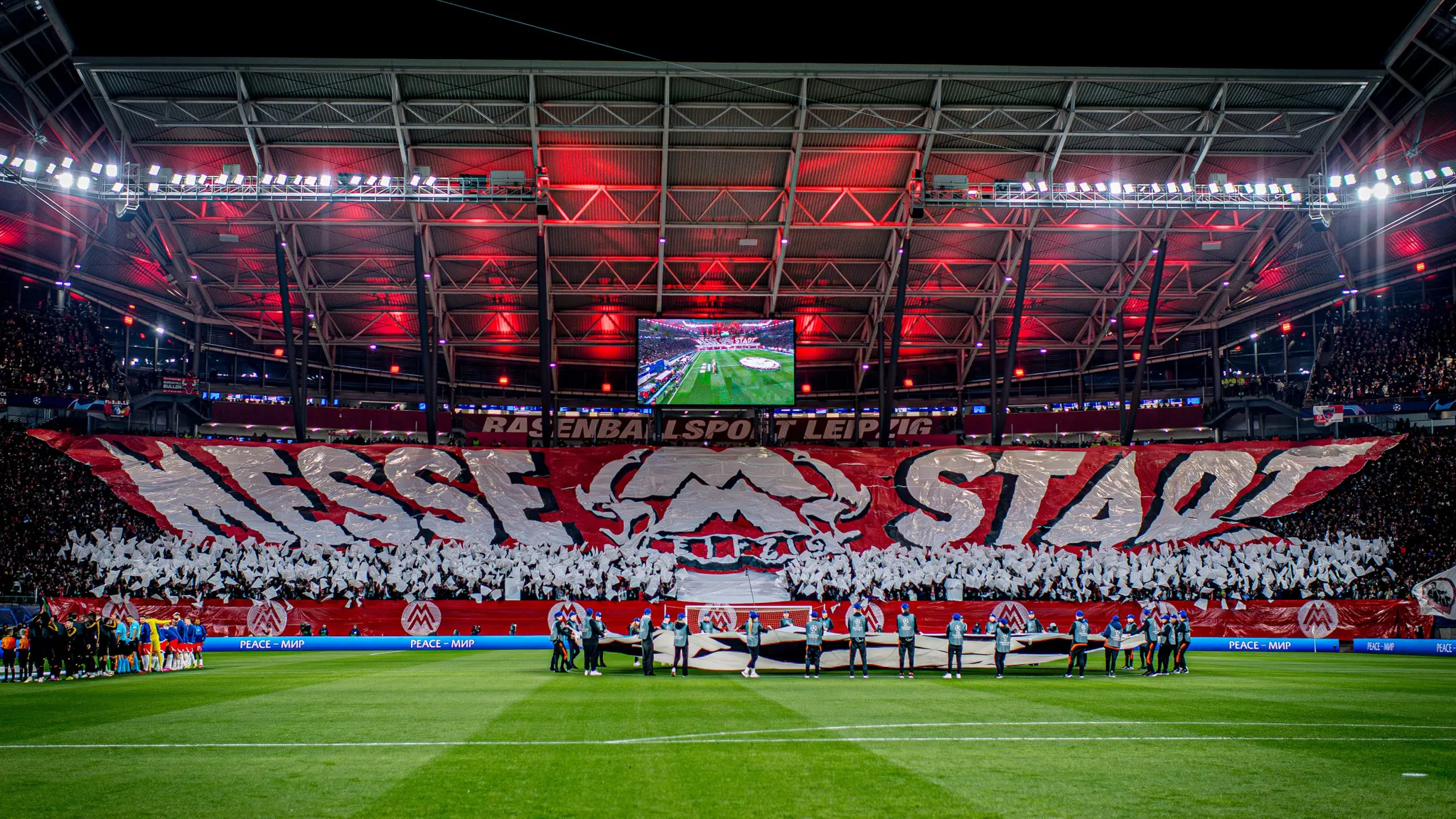 RBL fans with a choreography before the Champions League round of 16 against Real Madrid.