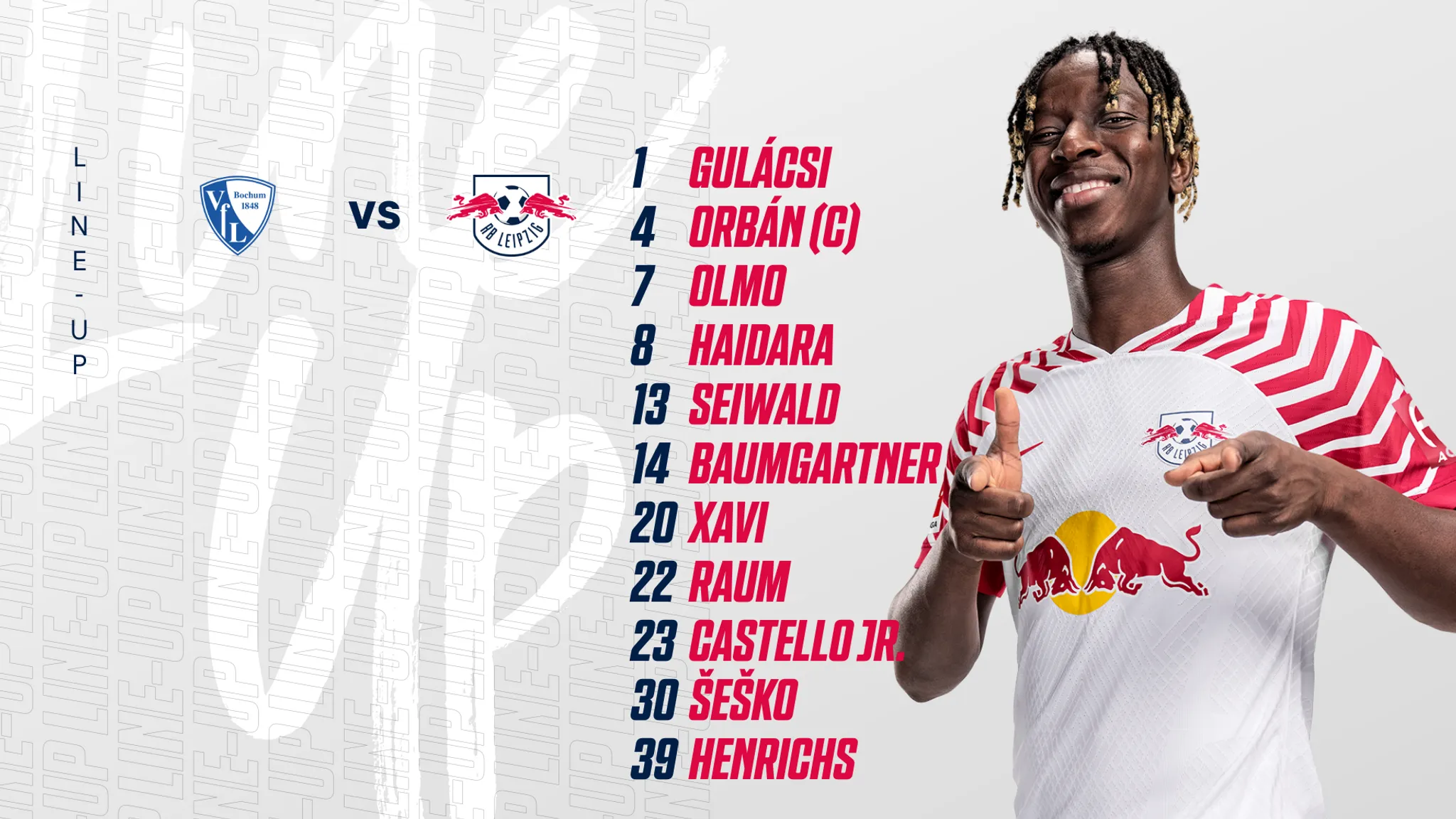 RB Leipzig's starting line-up at VfL Bochum.