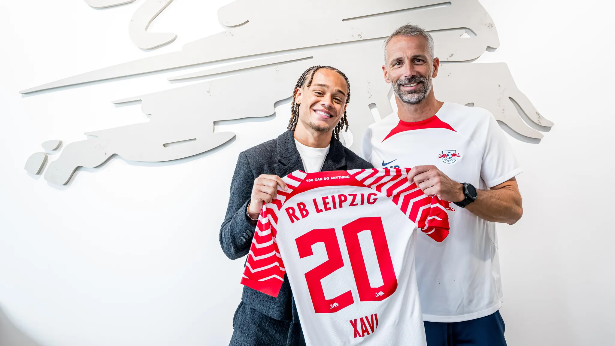Xavi Simons and Marco Rose when he joined RB Leipzig.