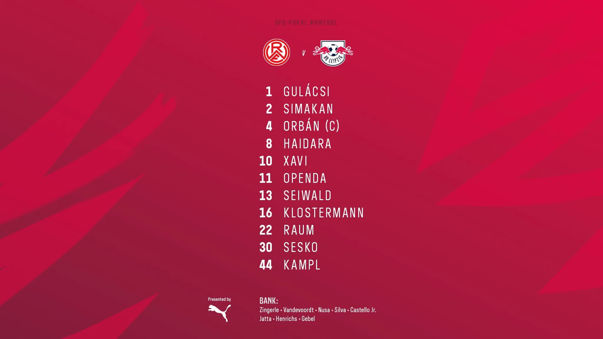 Unsere Startelf für die Partie in der ersten DFB-Pokal-Runde bei Rot-Weiss Essen.