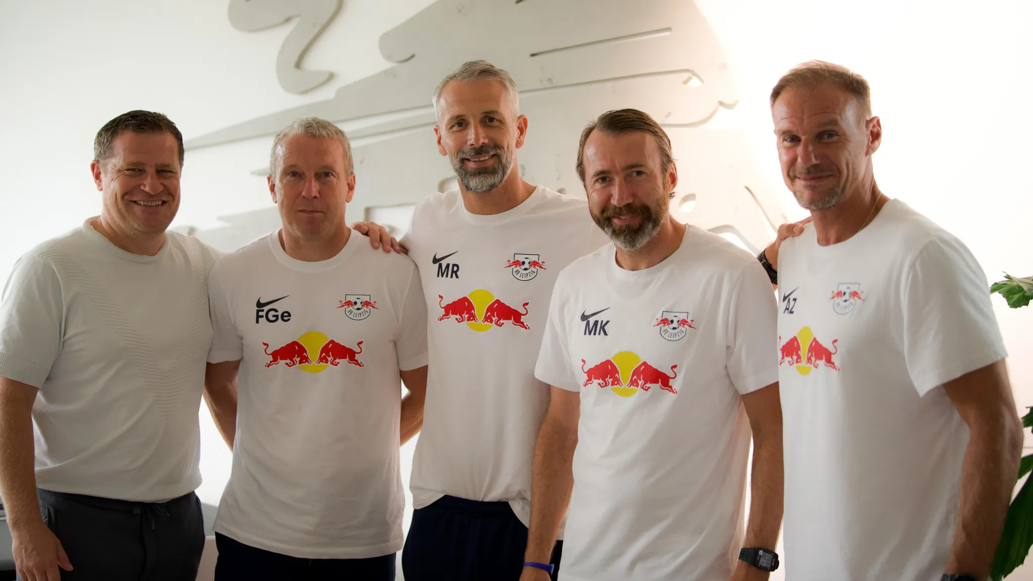 Starkes Team: Frank Geideck, Marco Rose, Marco Kurth und Alexander Zickler gemeinsam mit Max Eberl.