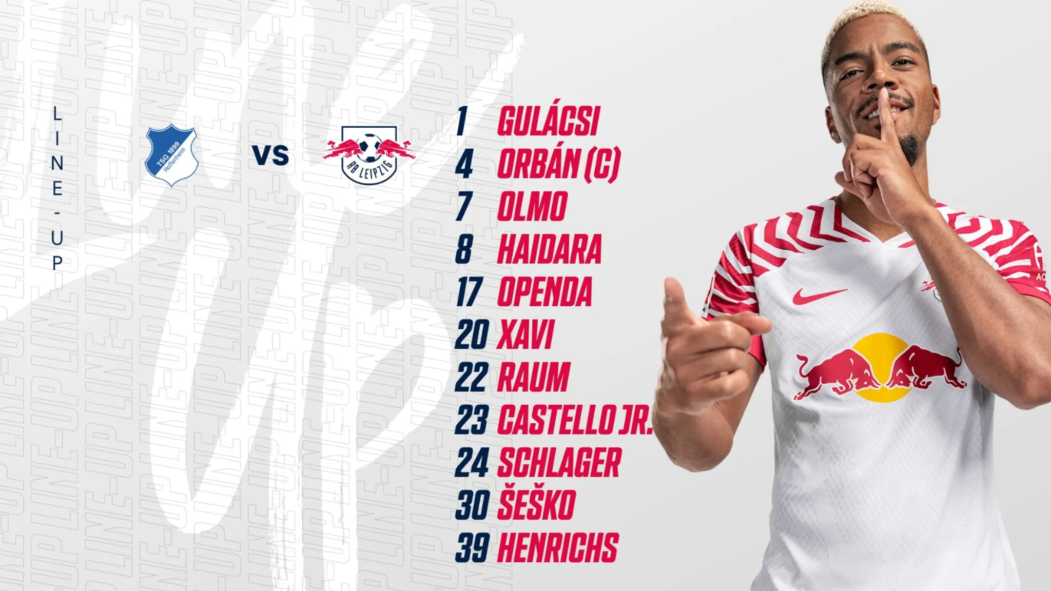 The RBL starting XI for Matchday 32 against Hoffenheim.