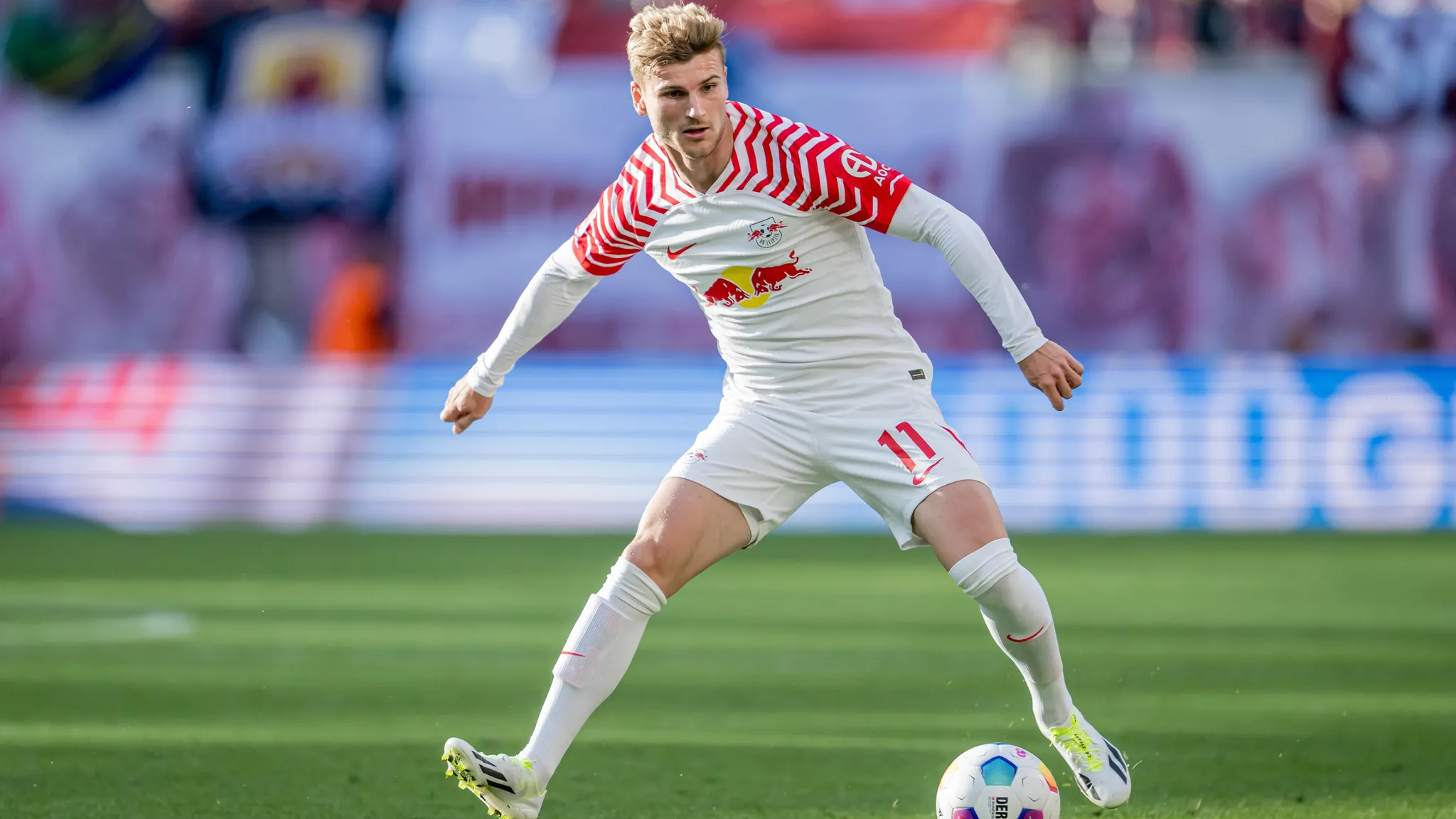 Timo Werner playing for RB Leipzig.