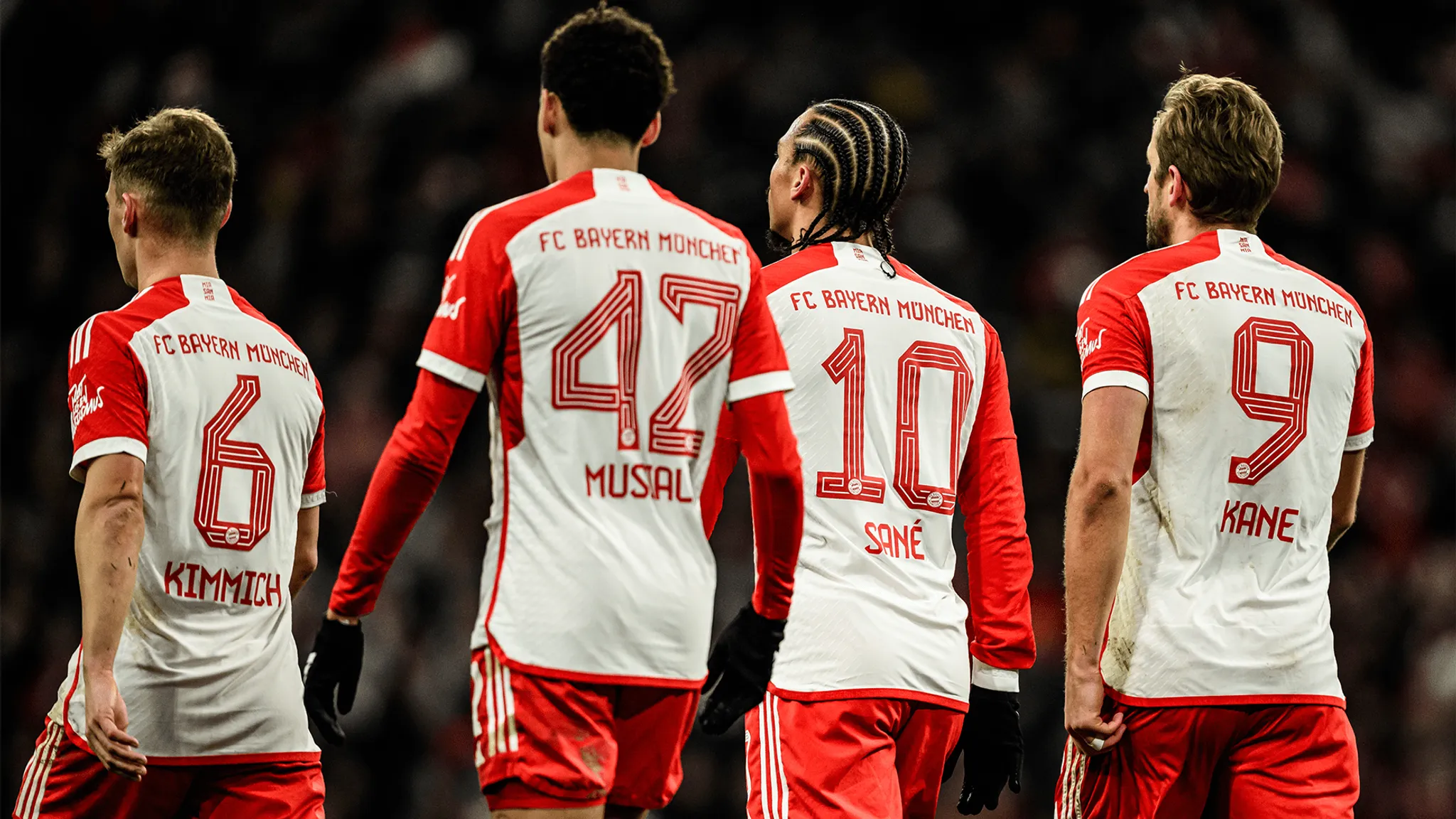 Joshua Kimmich, Jamal Musiala, Leroy Sane and Harry Kane. FC Bayern München.